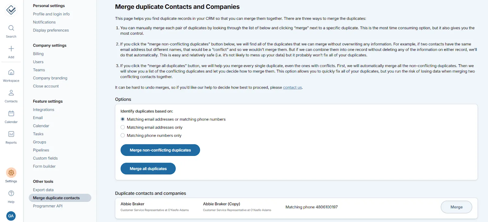 less annoying crm duplicate detection