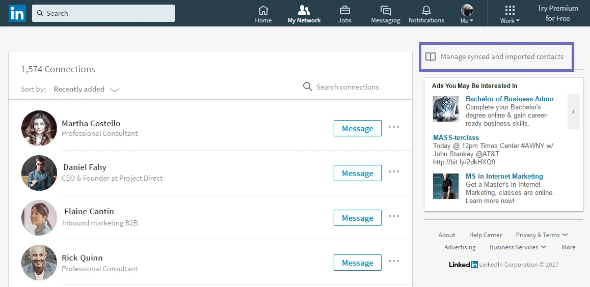 manage synced and imported contacts
