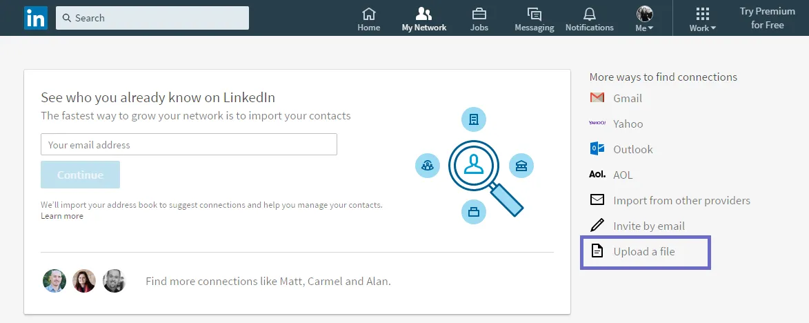 upload a file to LinkedIn