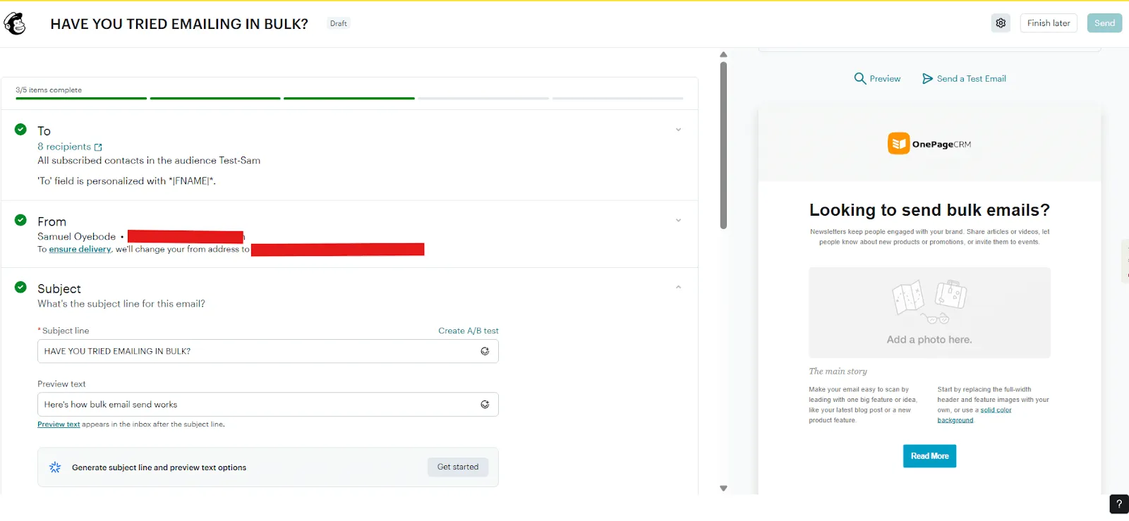 bulk emailing in mailchimp