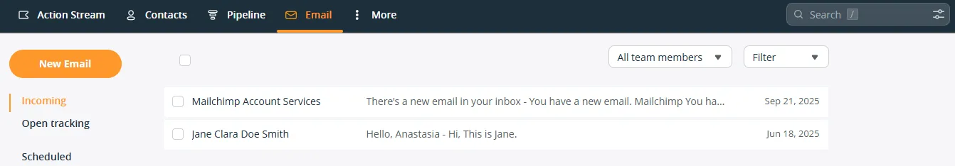see mailchimp notifications inside onepagecrm