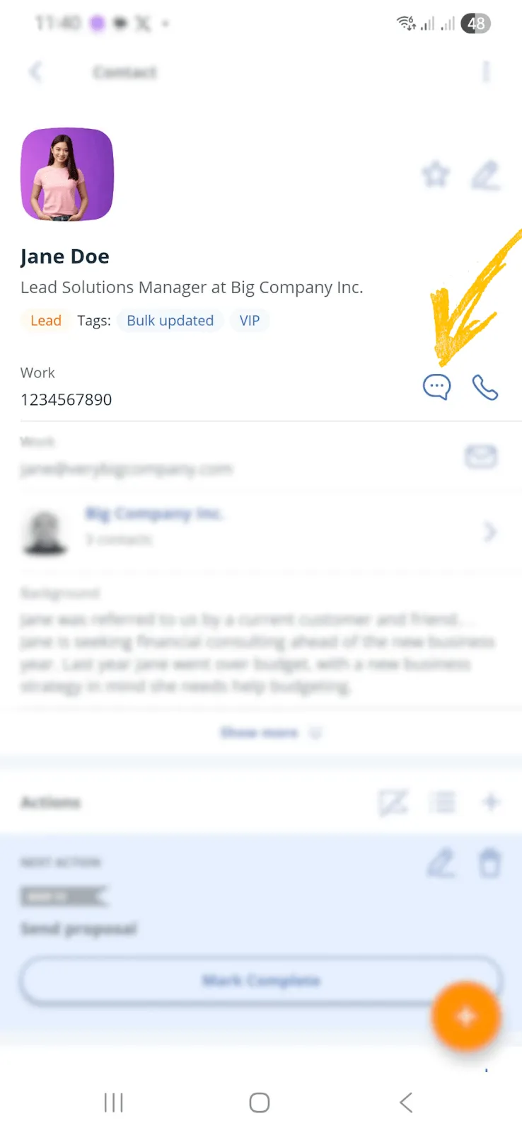 send sms from contact manager