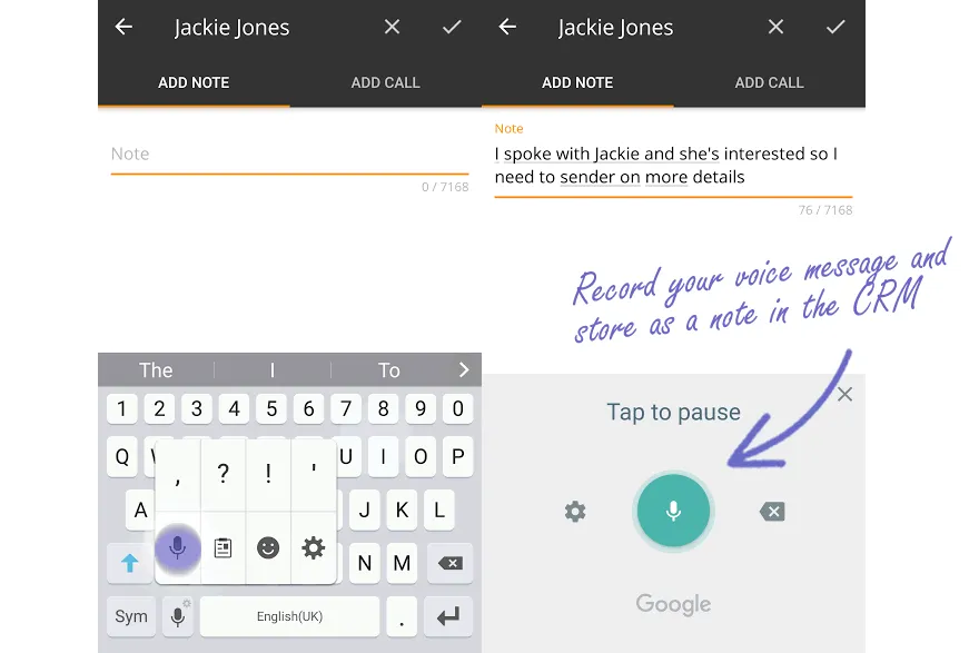 using voice-to-text notes in CRM