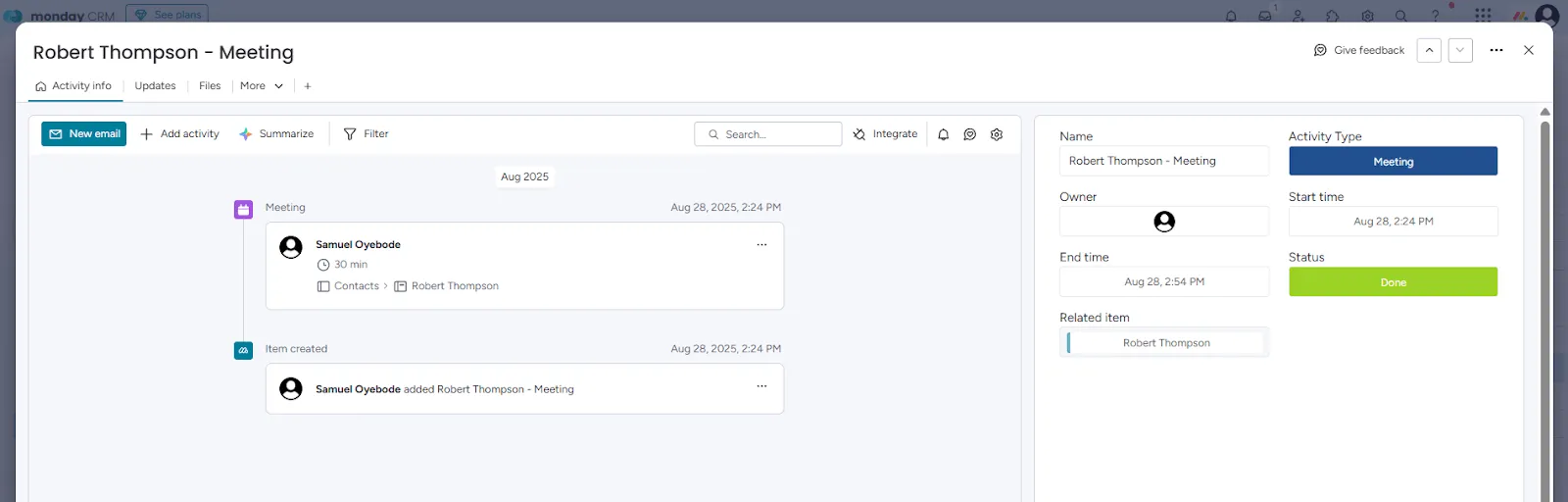 monday crm activity details