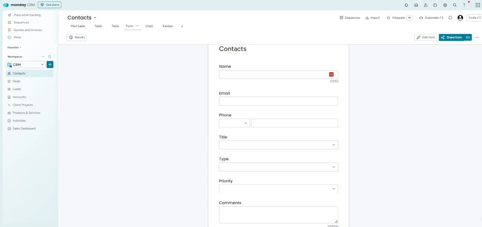 monday crm contact form