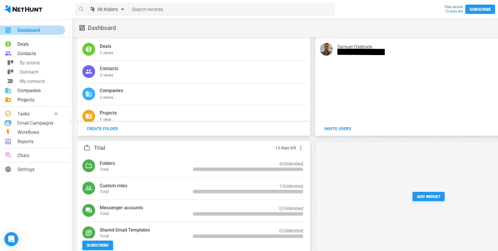 nethunt crm main page