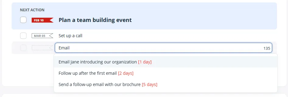 action templates with pre-saved tasks