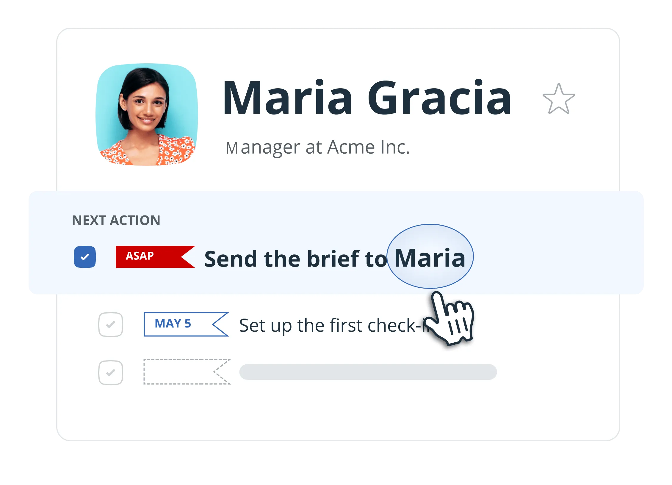 next actions with a contact person