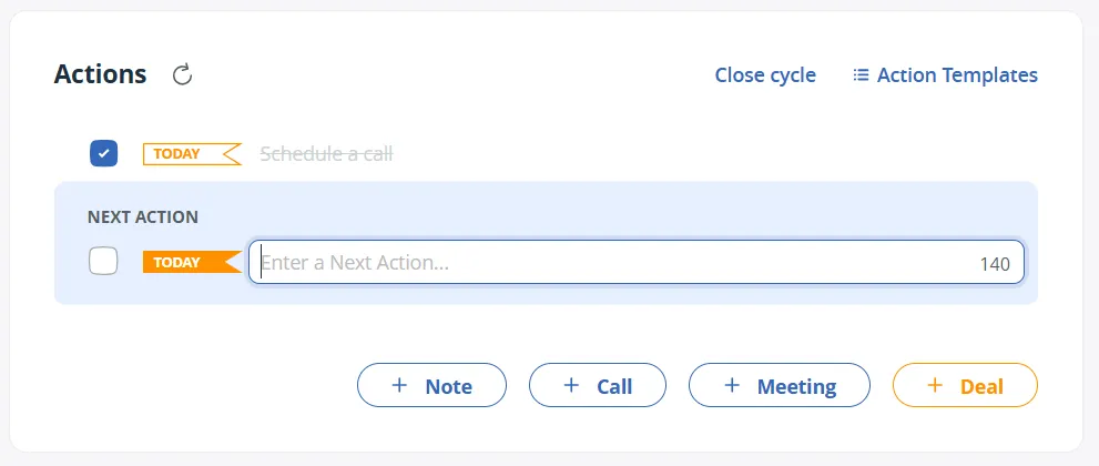 onepagecrm next action