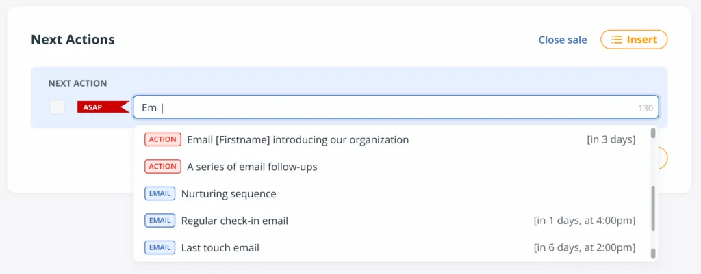 adding an email sequence to a next action