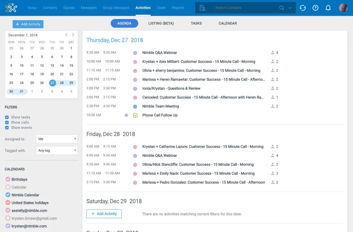 list of activities in nimble crm