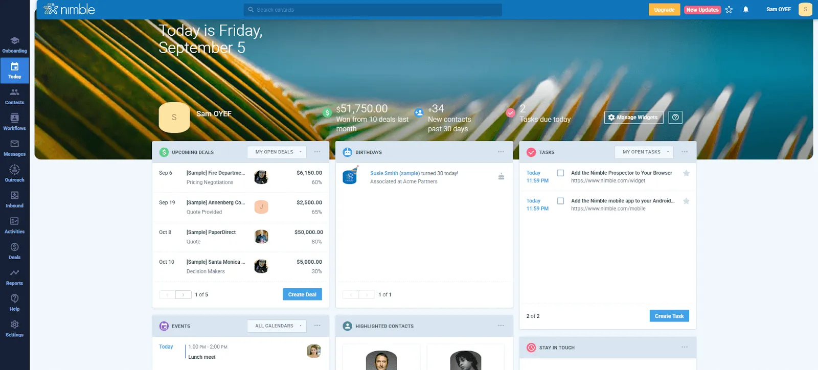 nimble crm main workspace