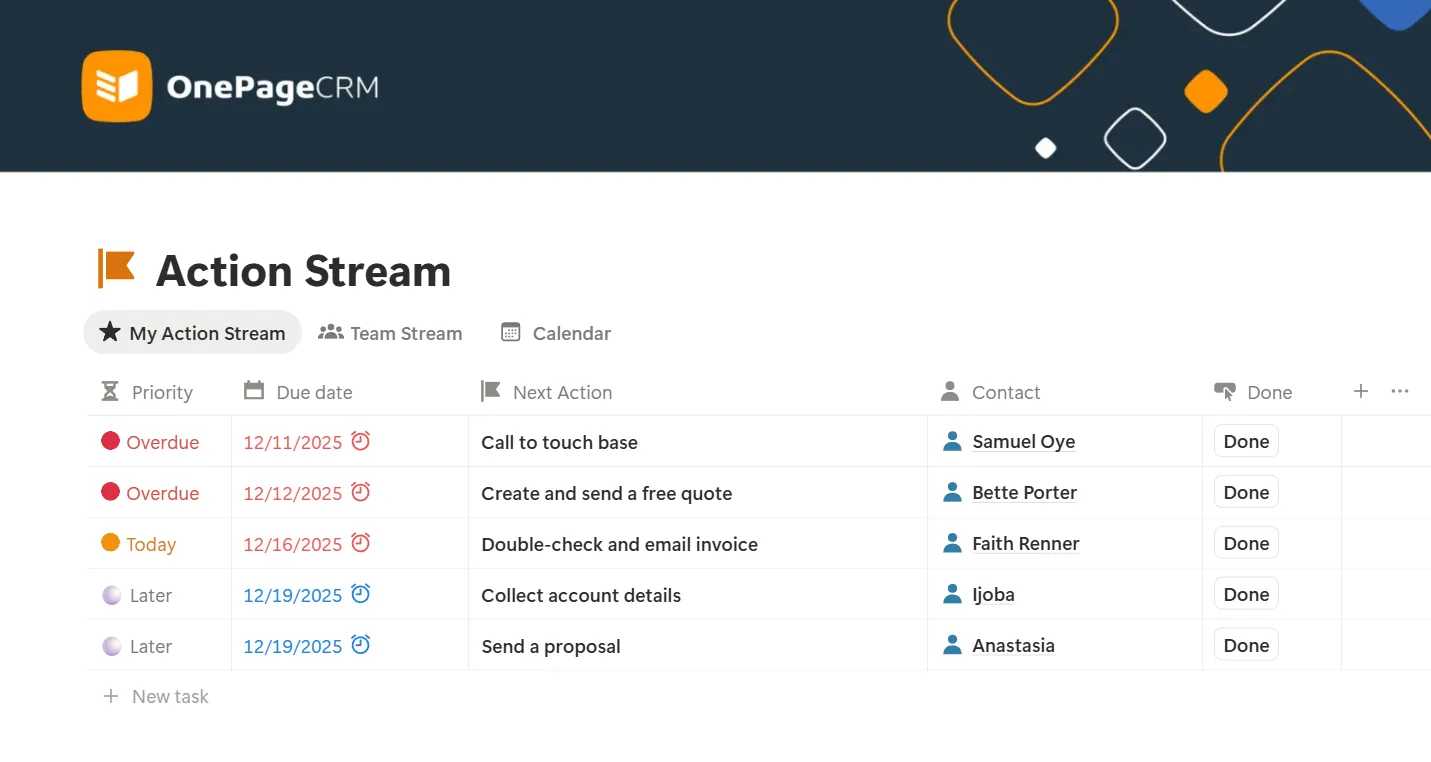 action stream in action focused notion crm