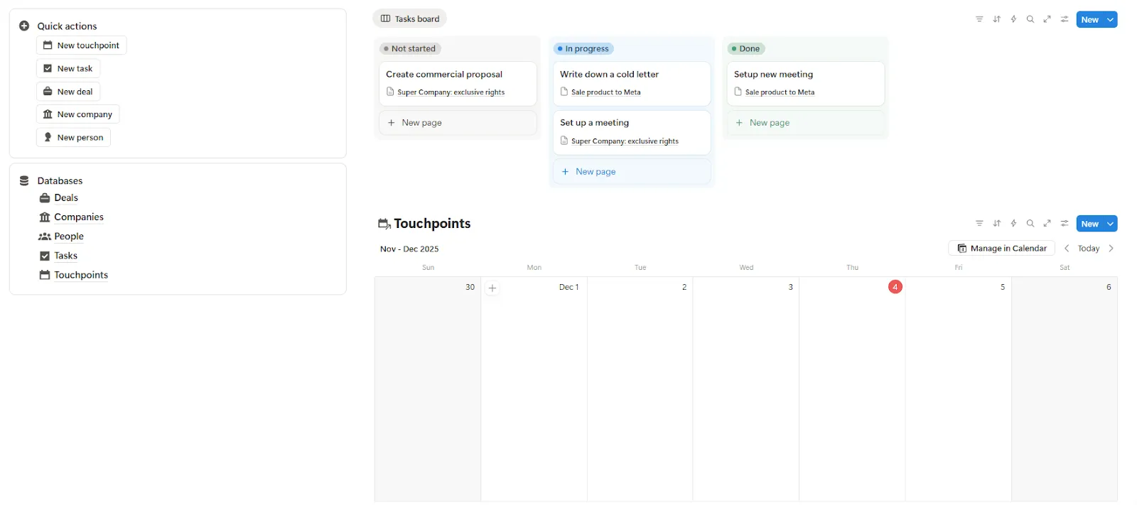 b2b notion crm system main page