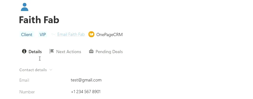 actions and deals linked to contact