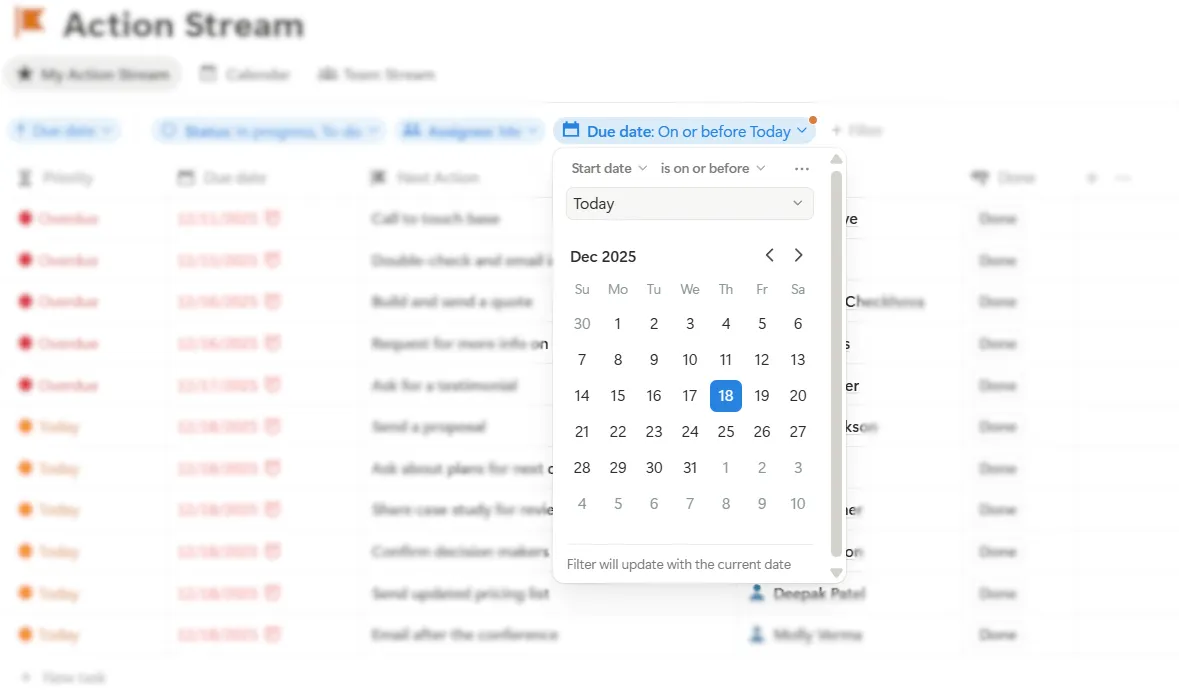 filter for urgency in notion crm template