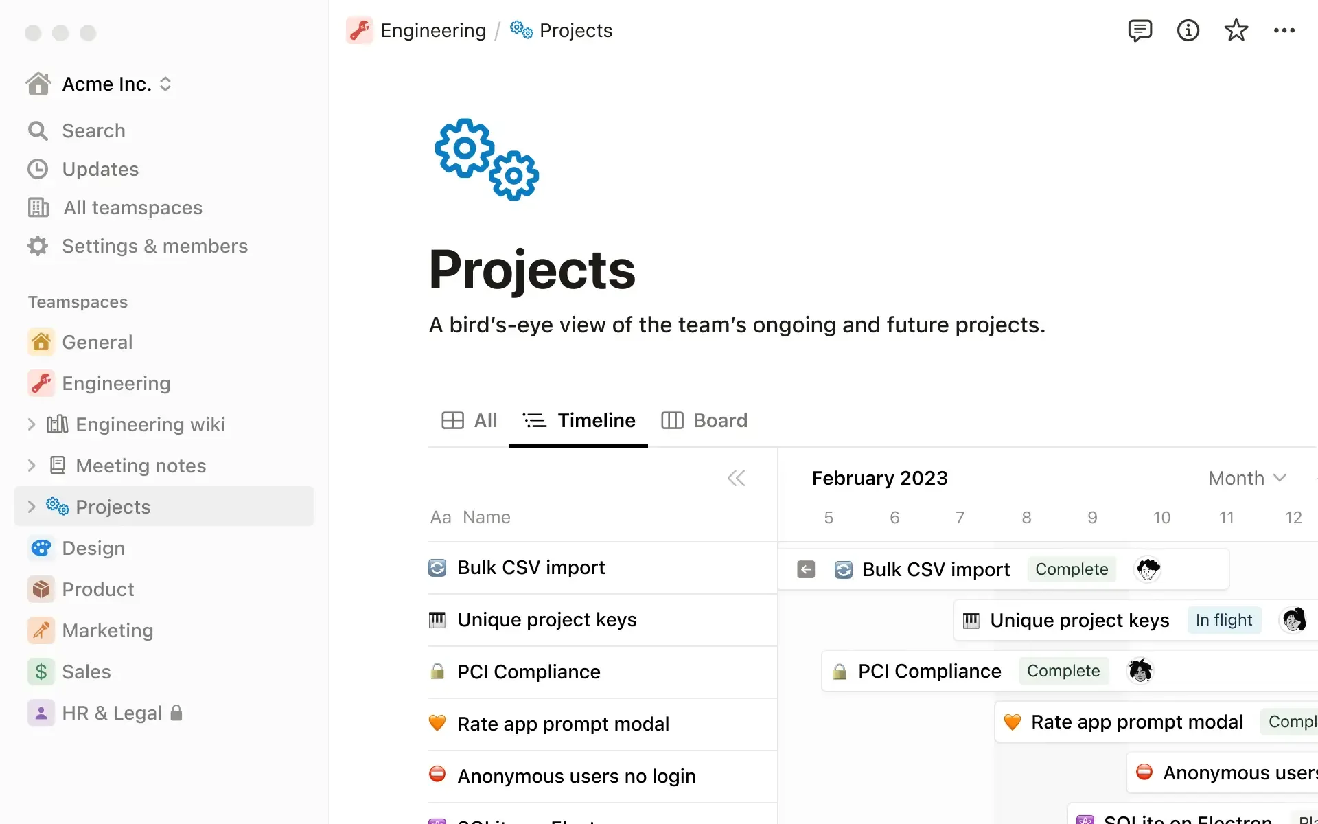 notion projects timeline as a gtd app