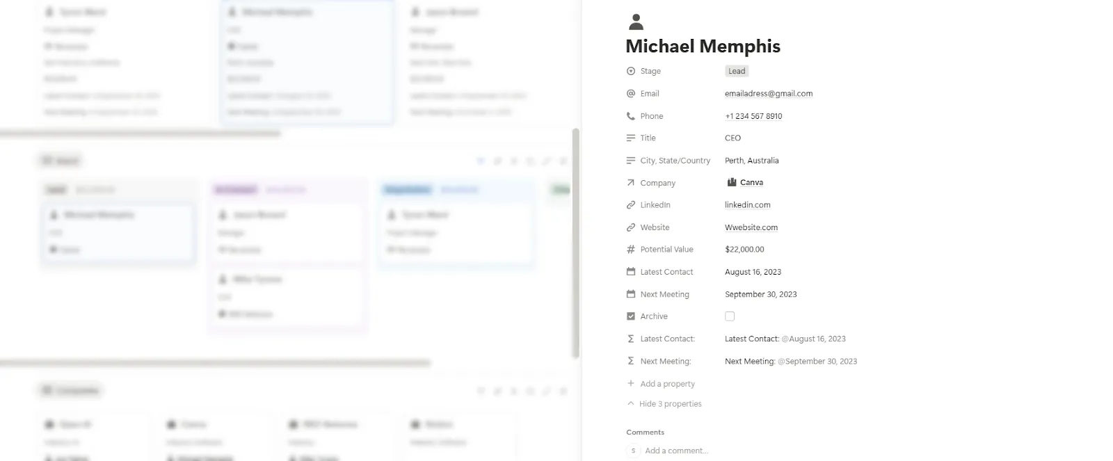 sales board contact profile
