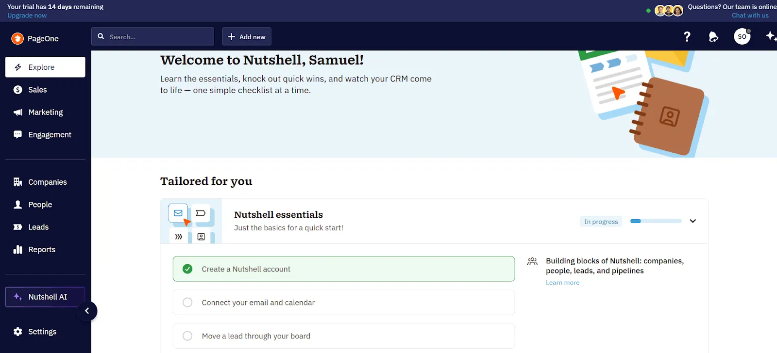 nutshell crm main page