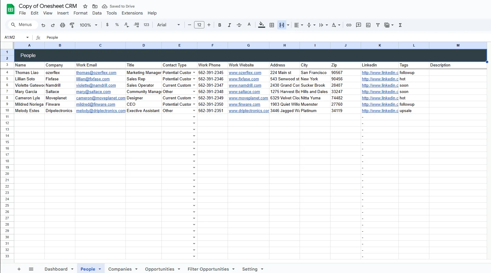 free crm spreadsheet template by Onesheet CRM