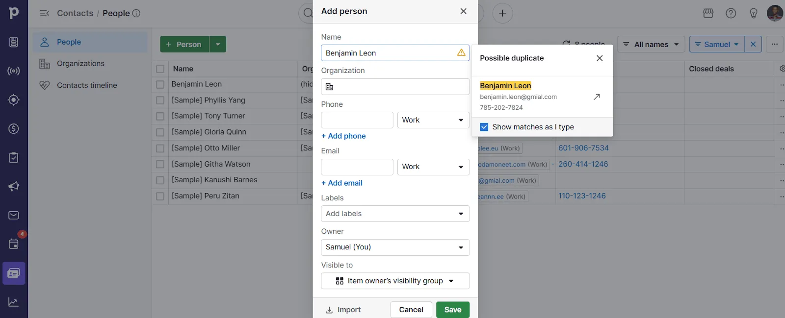 pipedrive crm duplicate alert