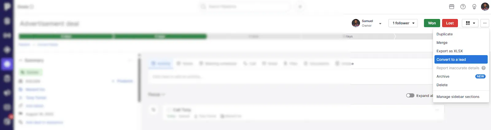 pipedrive crm deal and lead conversion