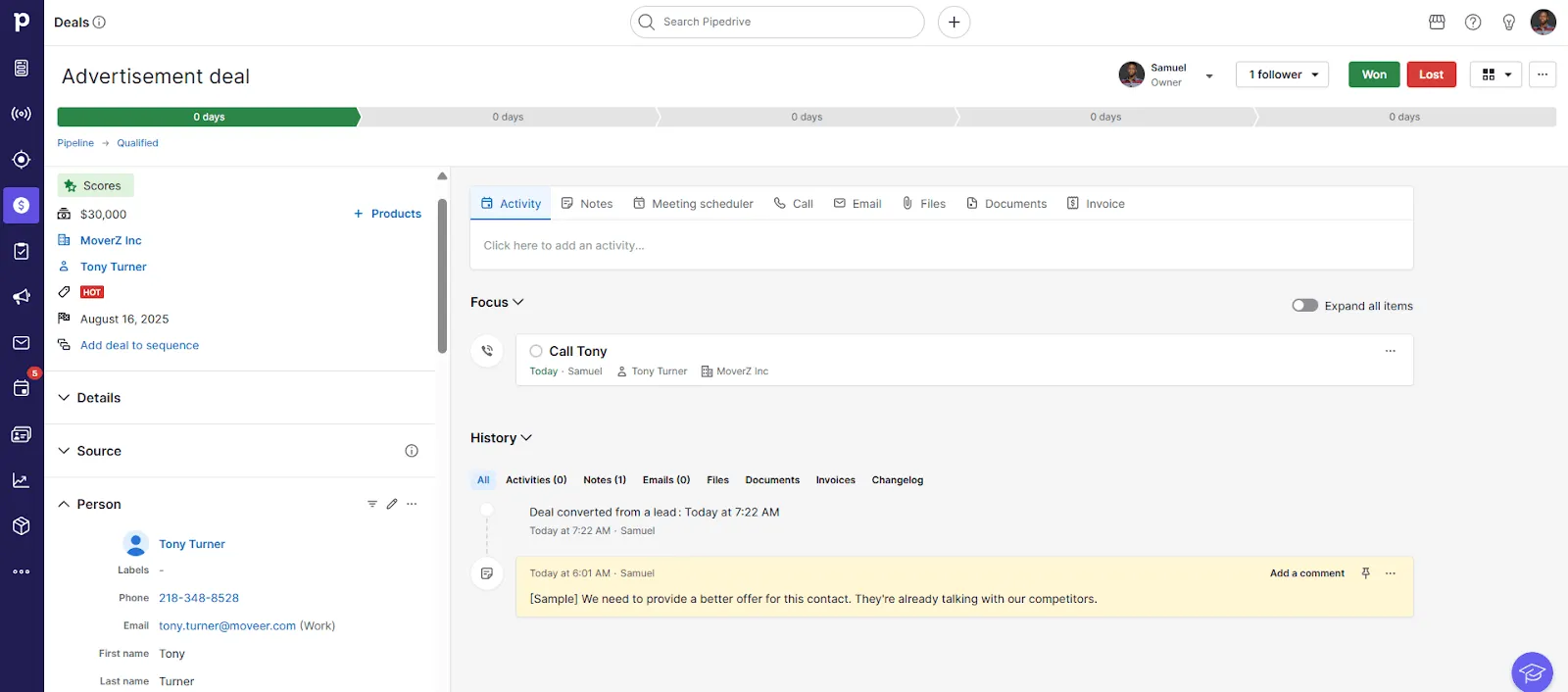 complete pipedrive crm deal information