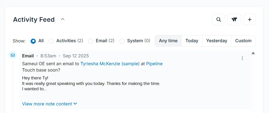 pipeline crm email logs