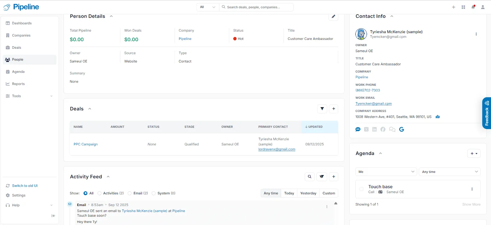 pipeline crm full contact details