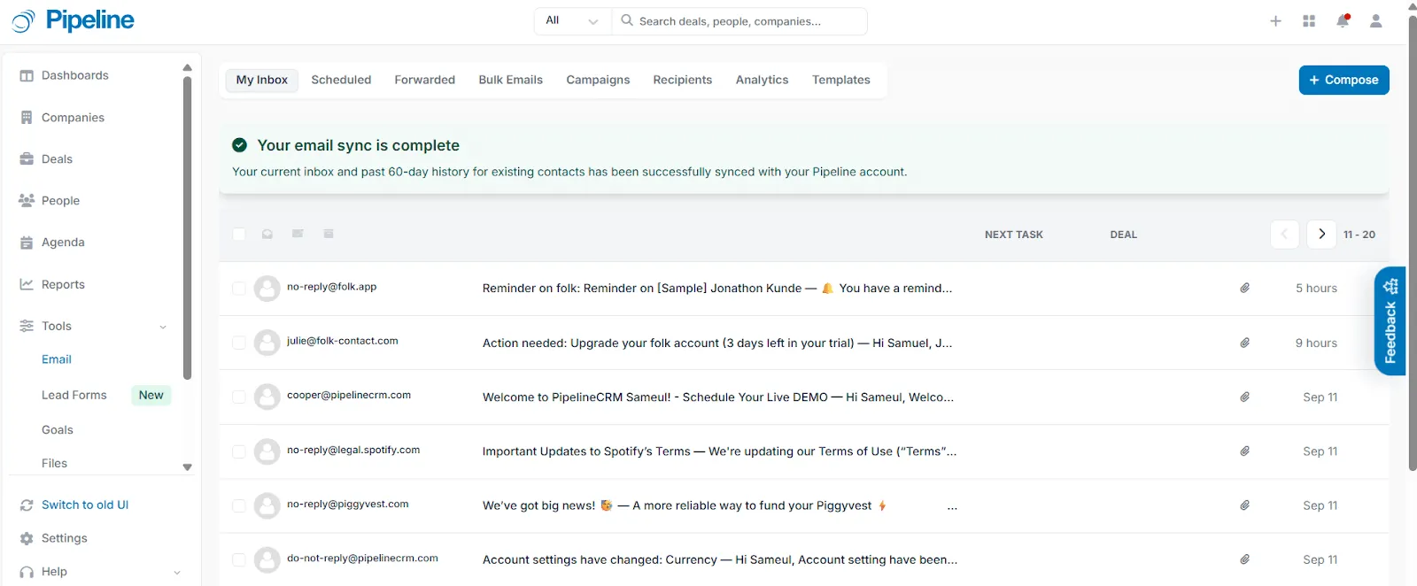 pipeline crm email inbox