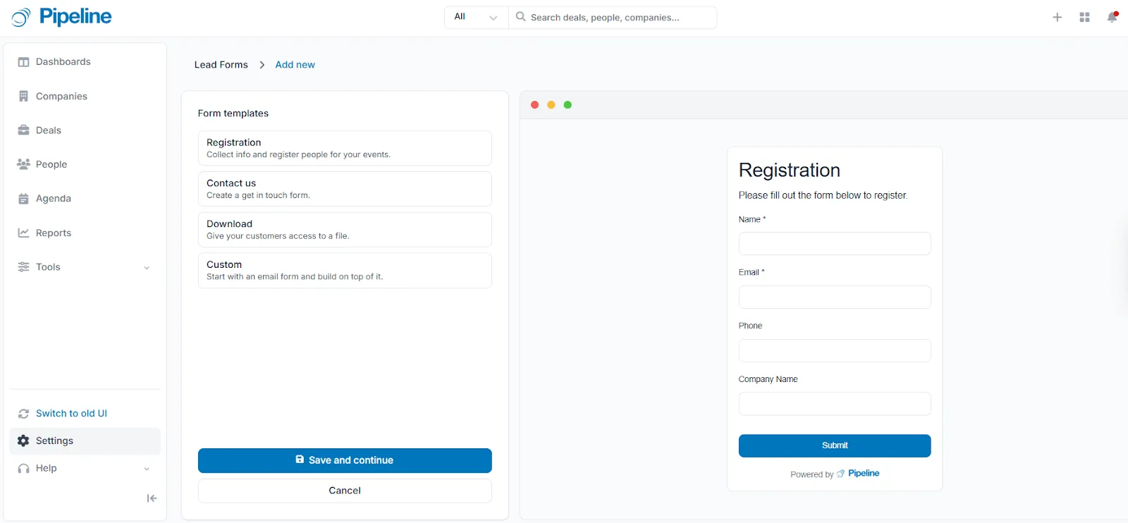 pipeline crm lead form