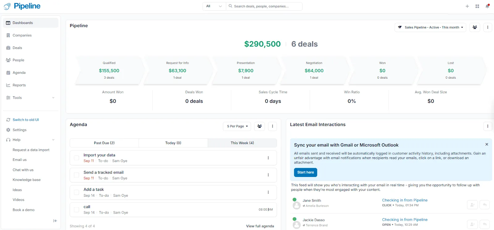 pipeline crm home page