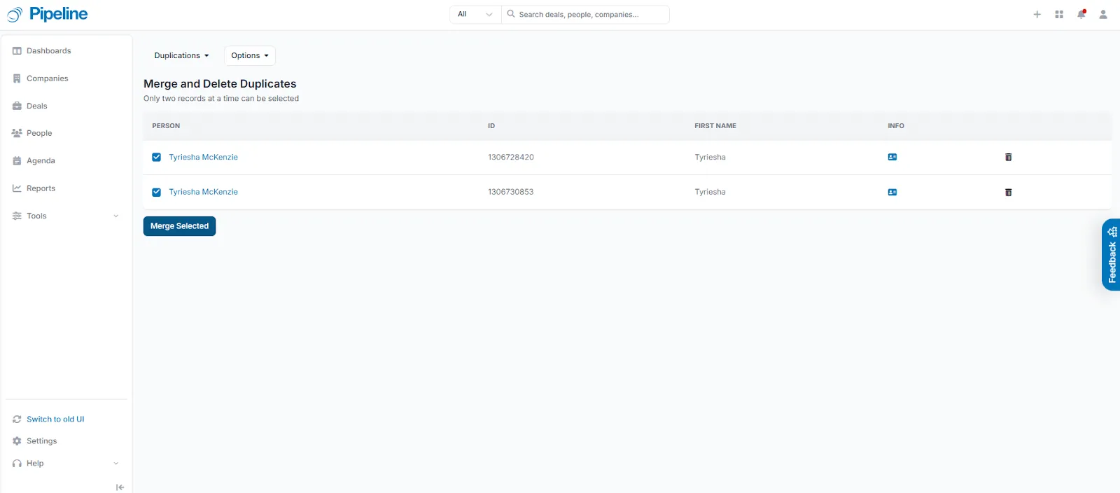 find duplicates in pipeline crm