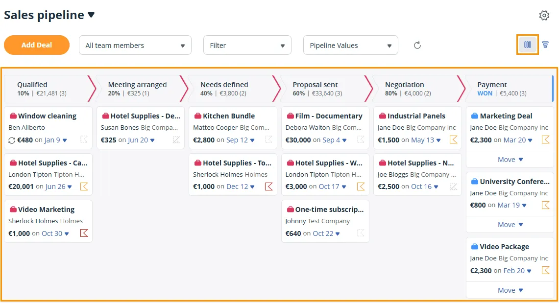 onepagecrm deal pipeline