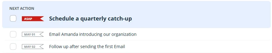 next action selling - queue actions with dates