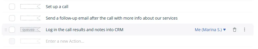 next action selling - queue actions without dates