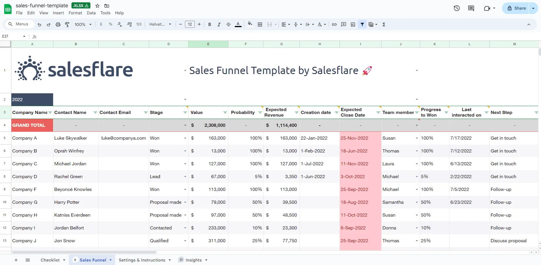 free CRM in Excel and Google Sheets