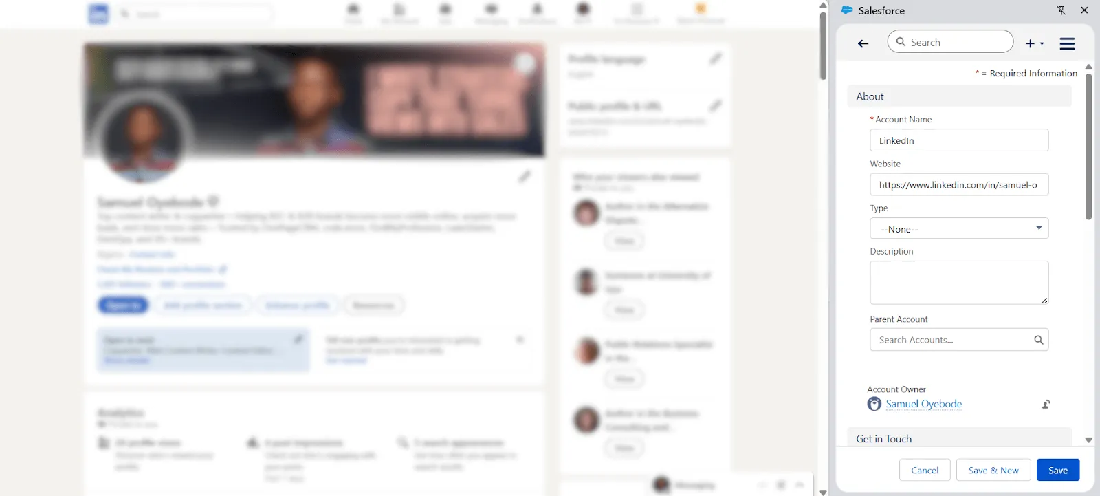 salesforce crm capture linkedin lead
