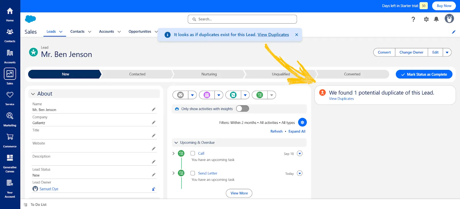 salesforce crm duplicate notification