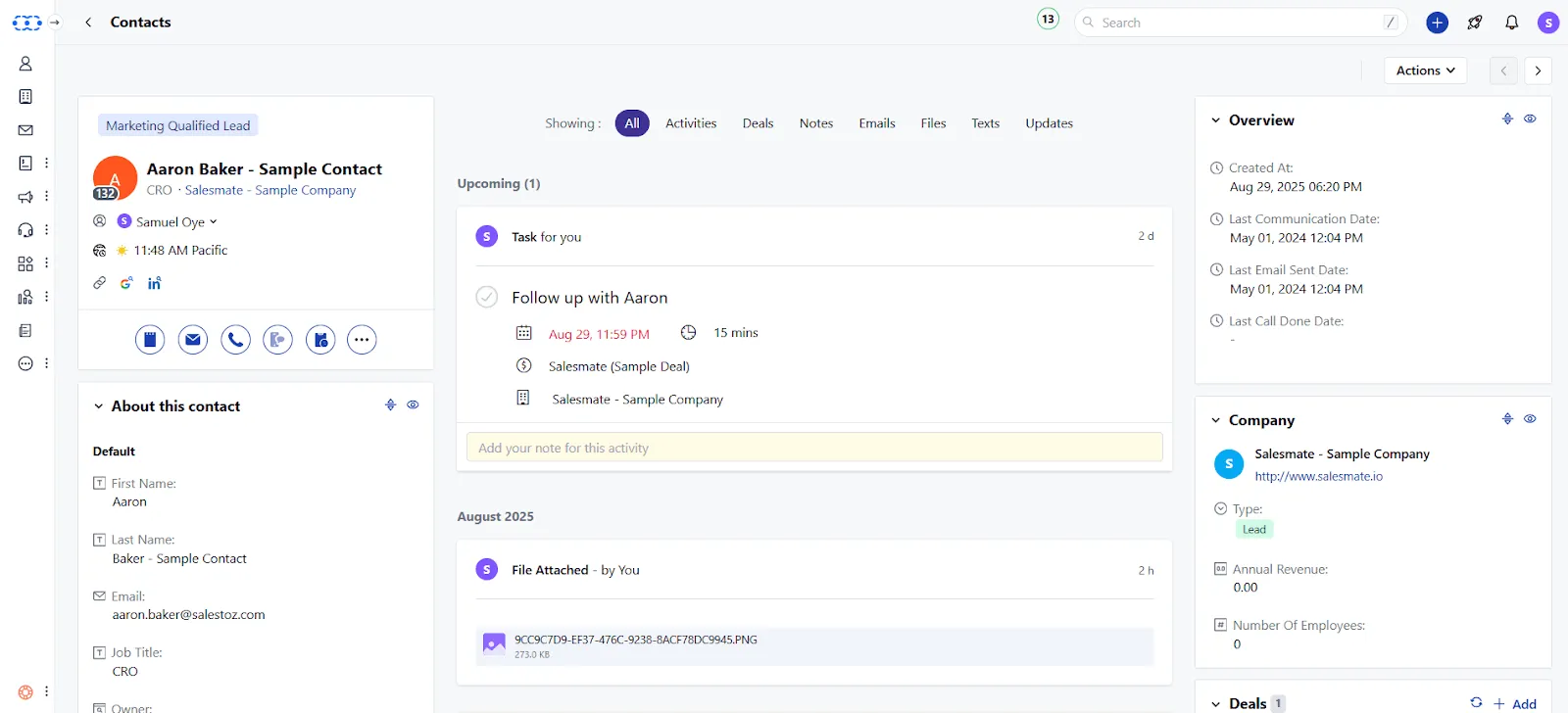 salesmate crm contact profile
