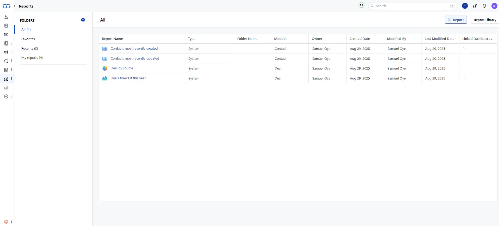 salesmate crm reports