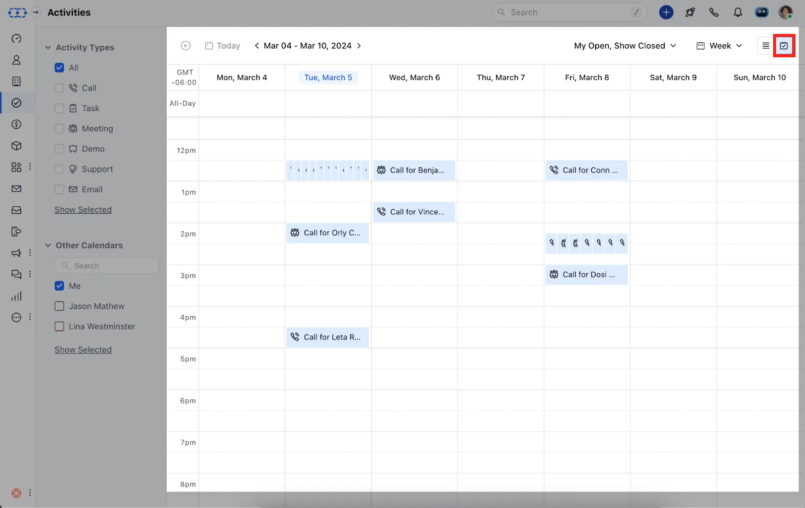 salesmate crm activities calendar