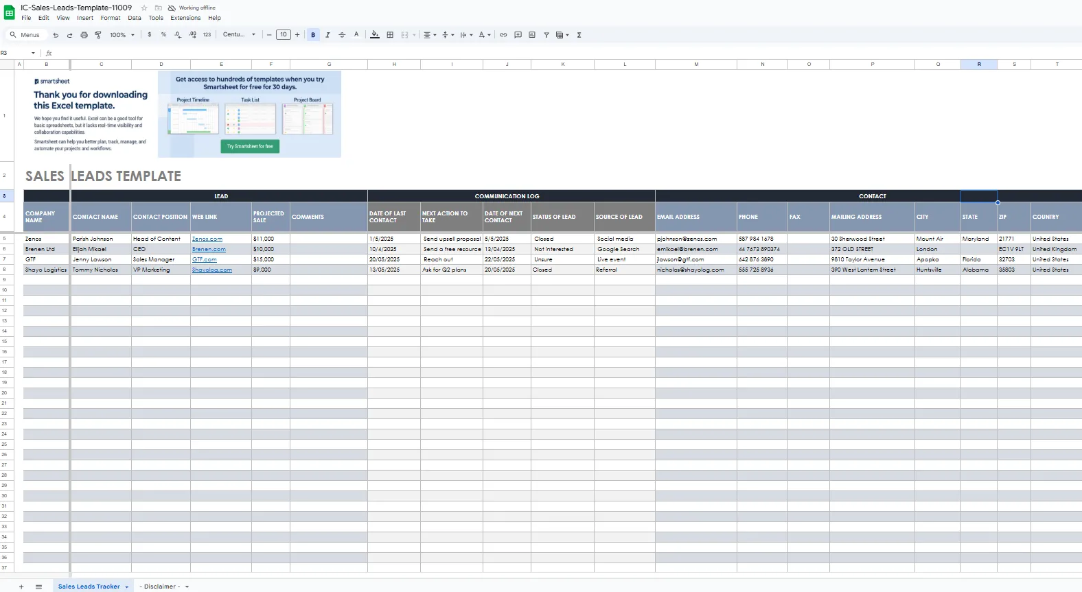 free lead tracker template by smartsheet