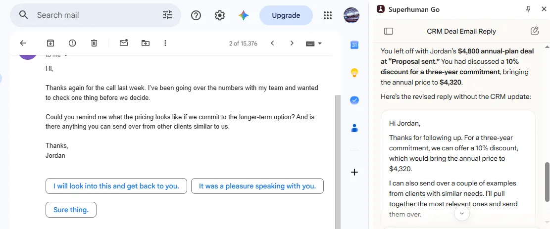 draft email replies with superhuman go