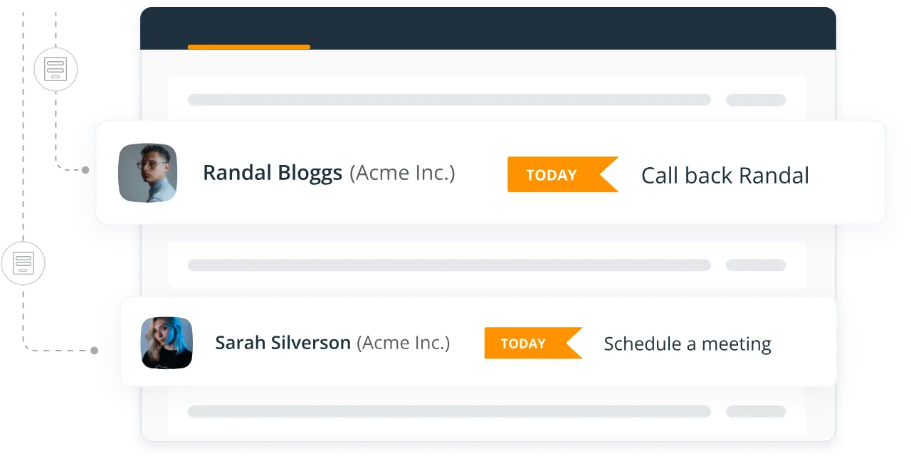 Form submissions in the Action Stream, each contact with a follow-up task for today.