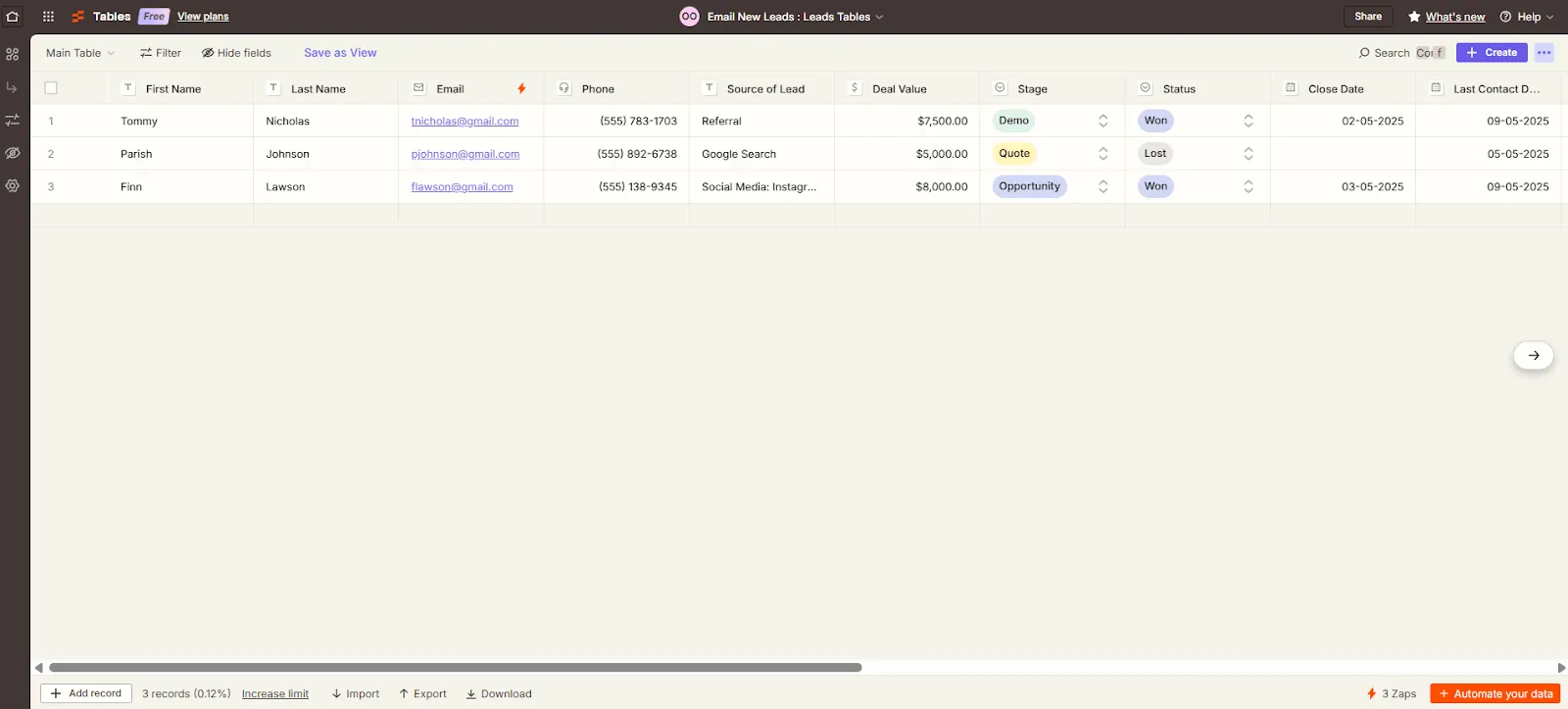 free lead tracker template by zapier