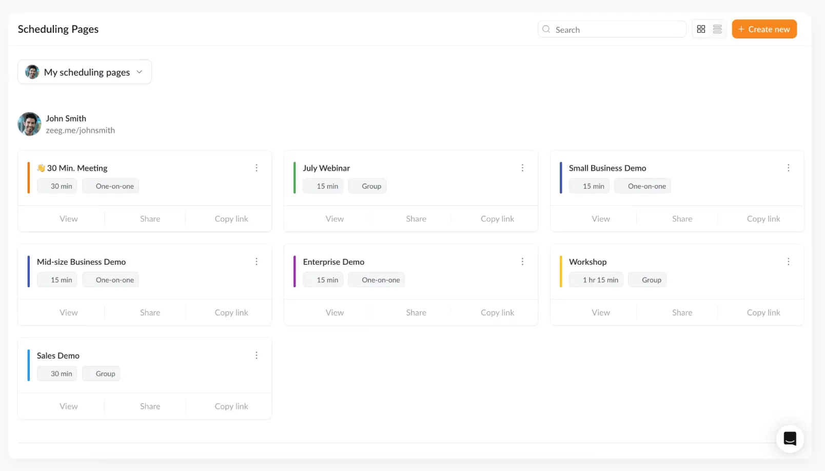 Zeeg schedule page
