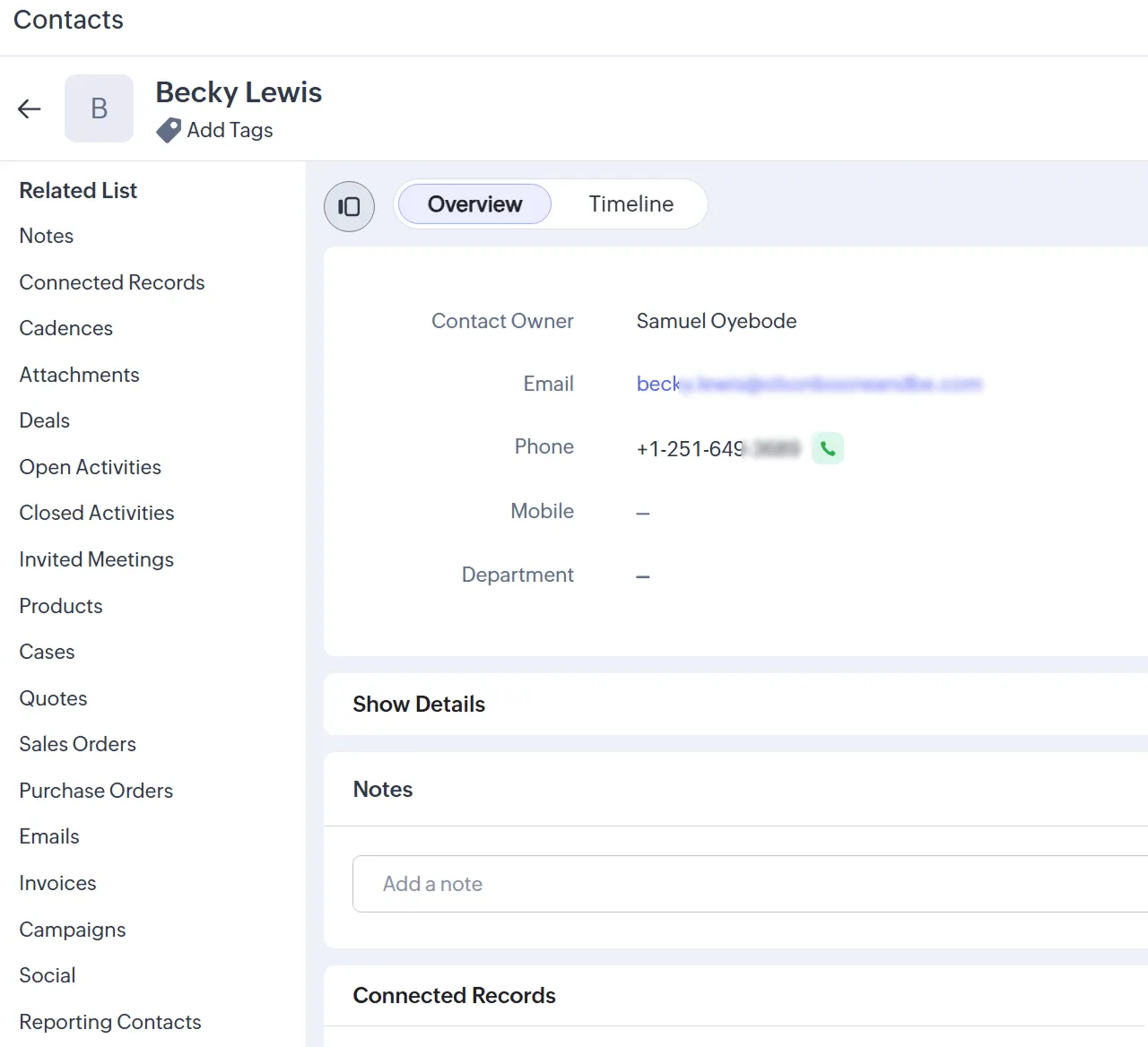 Zoho contact management