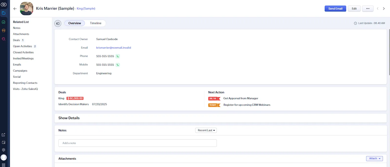 zoho crm contact profile