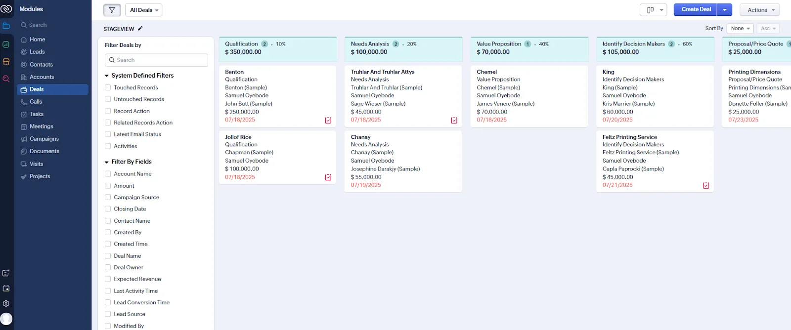 zoho crm deal pipeline